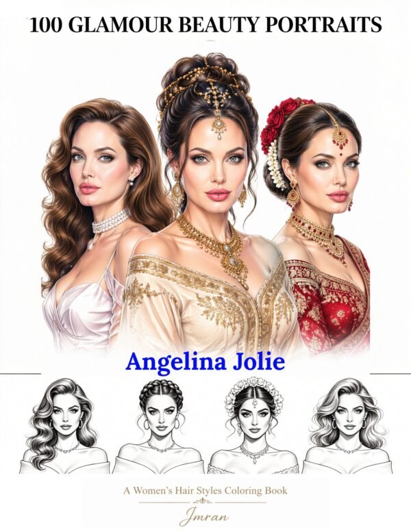100 Glamour Beauty Portraits Coloring Book | Angelina Jolie Inspired Women's Hair Styles Digital Download