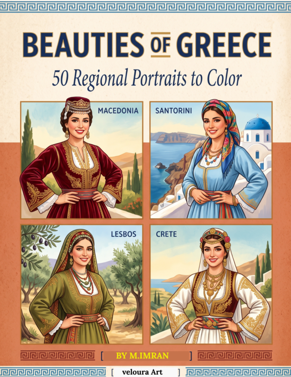 Greek Women Coloring Book | 100 Regional Portraits, Traditional Dress (Digital PDF)