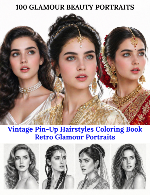 Grayscale Adult Coloring Book, 100 Portrait Pages, Jennifer Connelly Hair Style Dress & Jewelry PDF, Instant Download