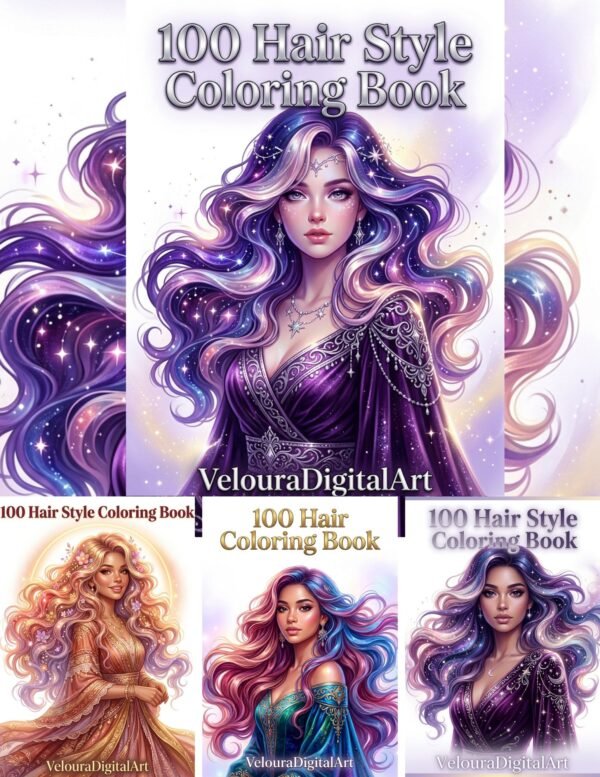 100 Hair Style Coloring Book for Adults, Printable Fashion Sketches PDF, Instant Download