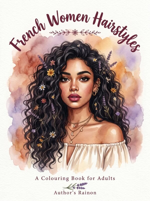 French Women Hairstyles — Adult Colouring Book | 48 Grayscale Portrait Pages
