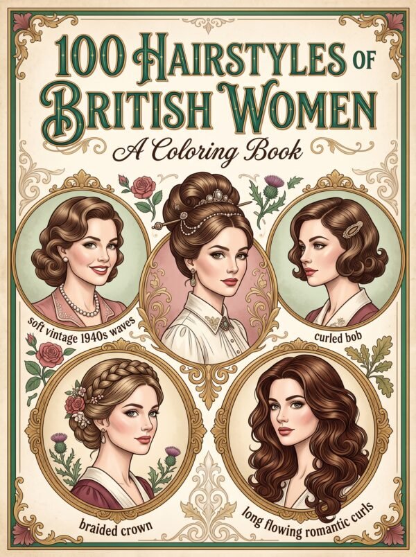 100 Hairstyles of British Women: A Coloring Book